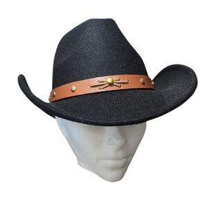 Time and Tru Black Western Cowboy Hat OS Faux Felt Brown Band Western Style Hat